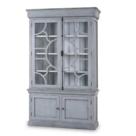 Glass Door Display Cabinet with Shelves Finished in Gray and White Charlestone